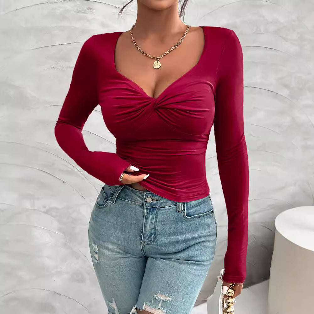 Slim-Fit Solid Long Sleeve Tee – Casual Streetwear for Women