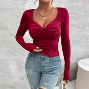 Slim-Fit Solid Long Sleeve Tee – Casual Streetwear for Women