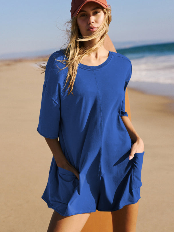 Women's Casual Backless Short Jumpsuit with Pockets