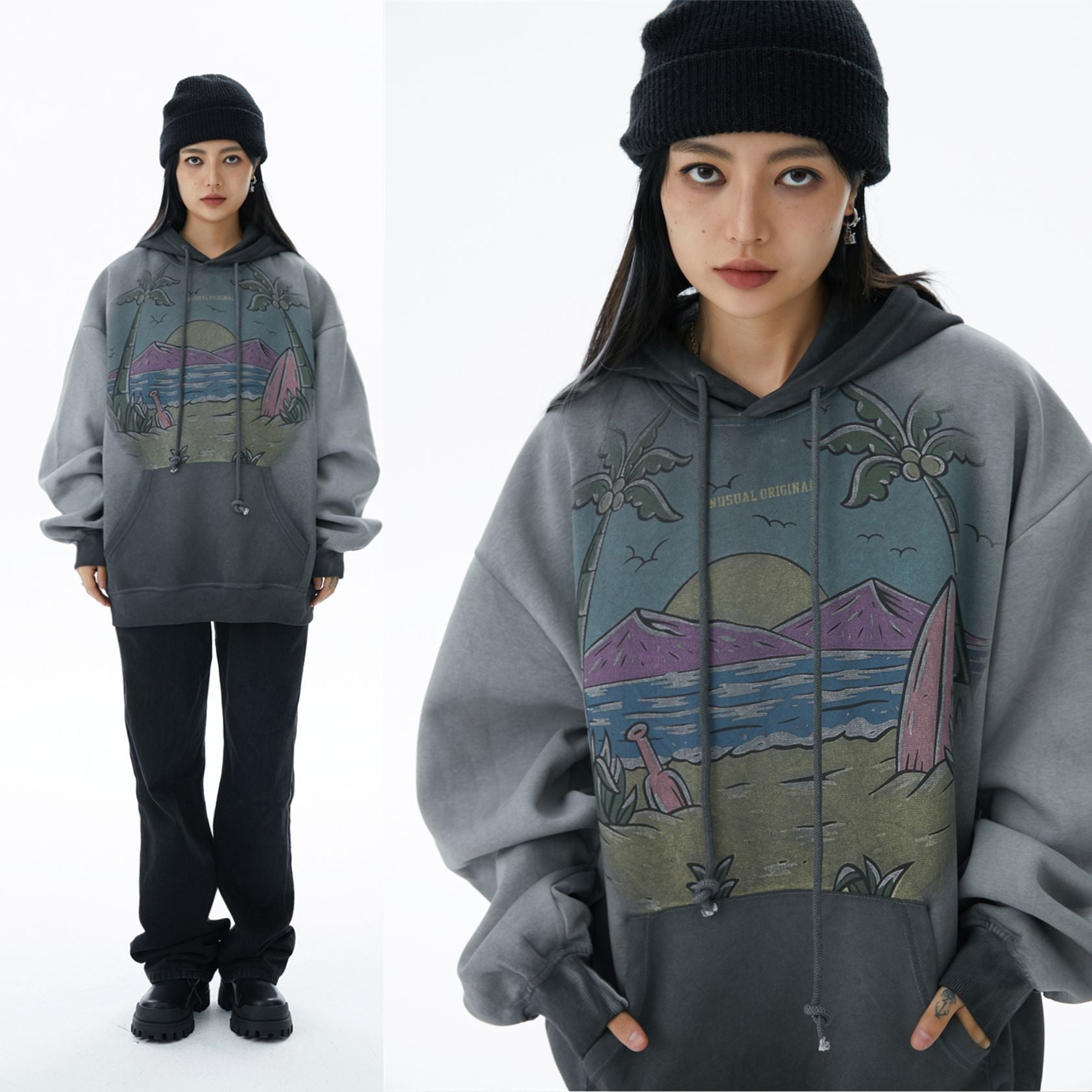 Men's Vintage Landscape Art Hoodie Streetwear