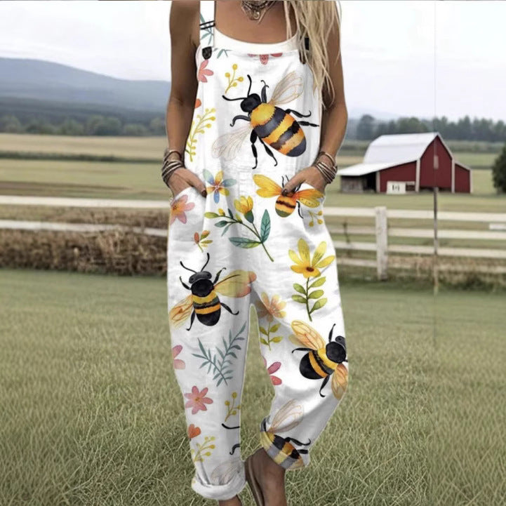 Men's 3D Print Casual Suspender Trousers