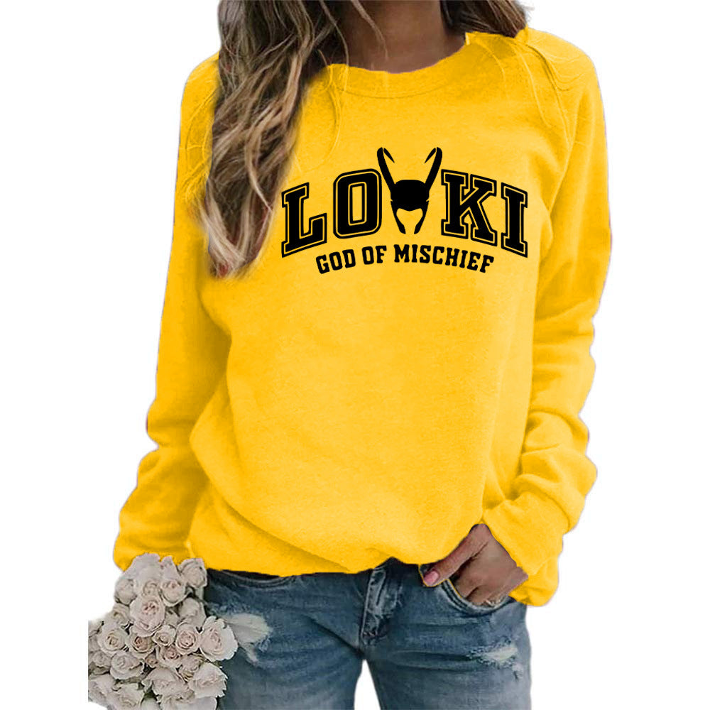 Printed Crew Neck Sweatshirt Autumn And Winter European And American Style Women Top Loose Fashion