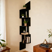 Five-tier white or black wall-mounted corner storage shelf for small spaces