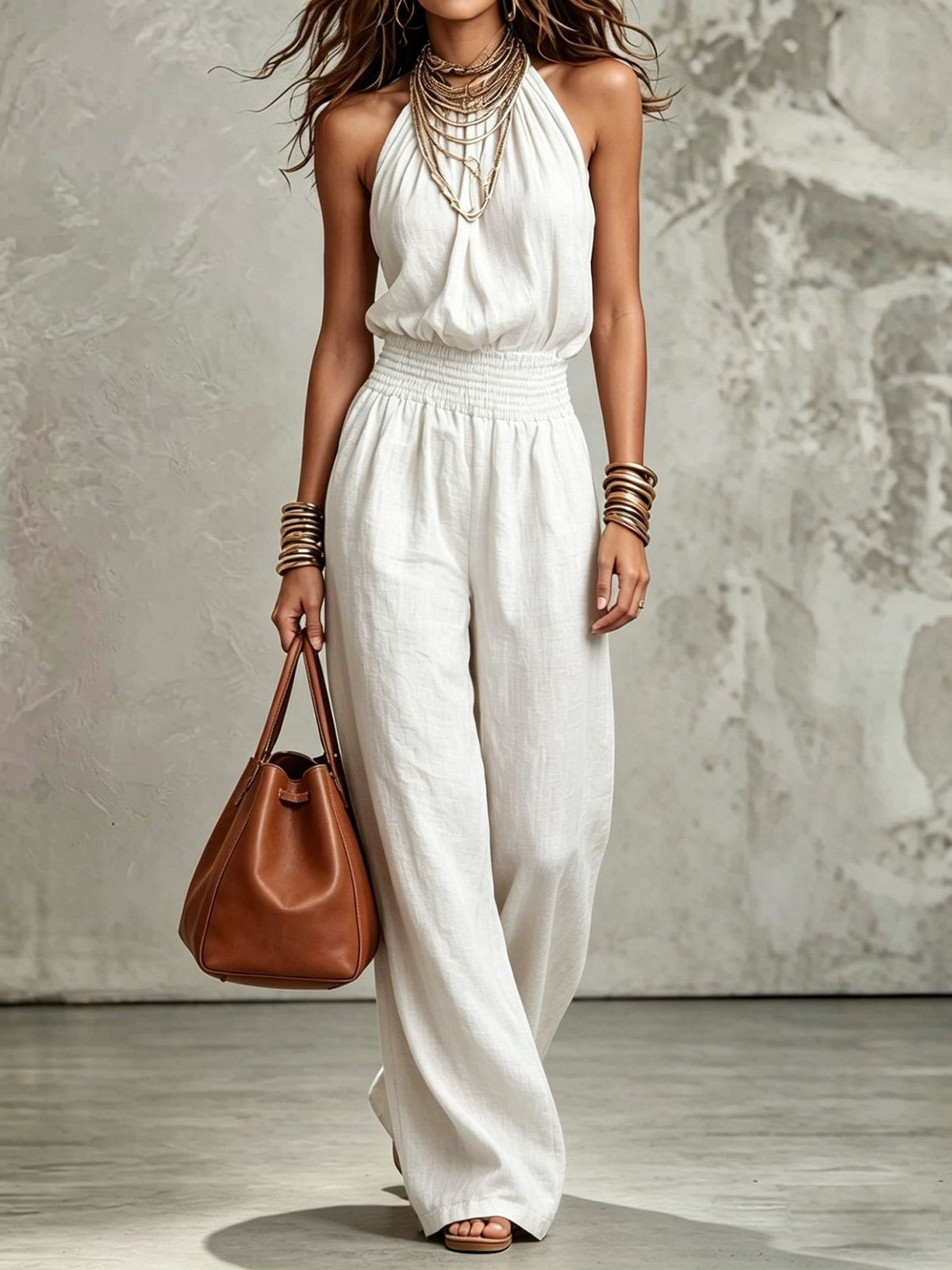 Women's Backless Halter Wide-Leg Jumpsuit