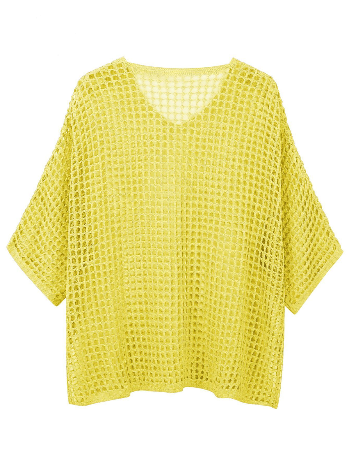 V Neck Hollow Out Knit Tunic Top Batwing Half Sleeve Loose Mesh Cover Up