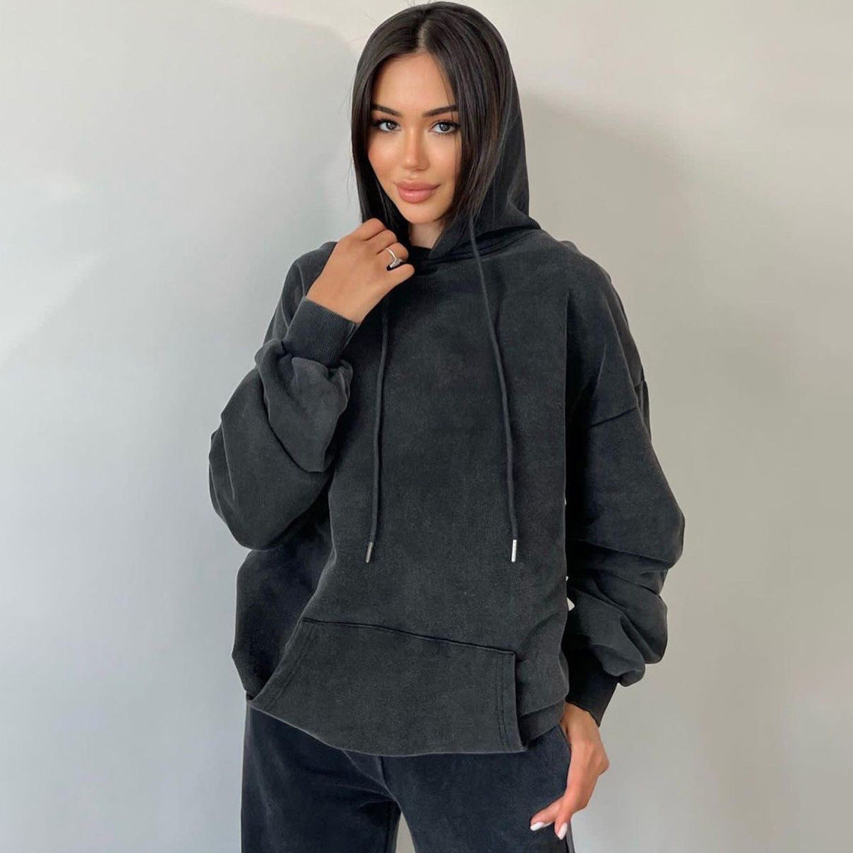 Distressed Loose Graphic Pullover Hoodie