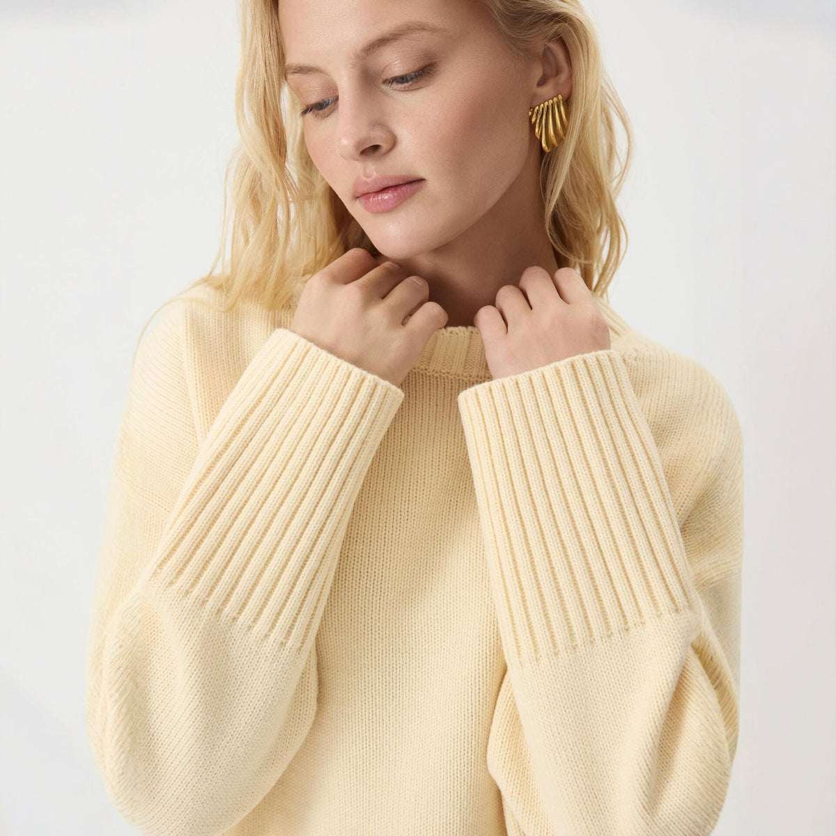 Loose-fit Crew-neck Pure Cotton Knit Lazy-style Sweater for Women