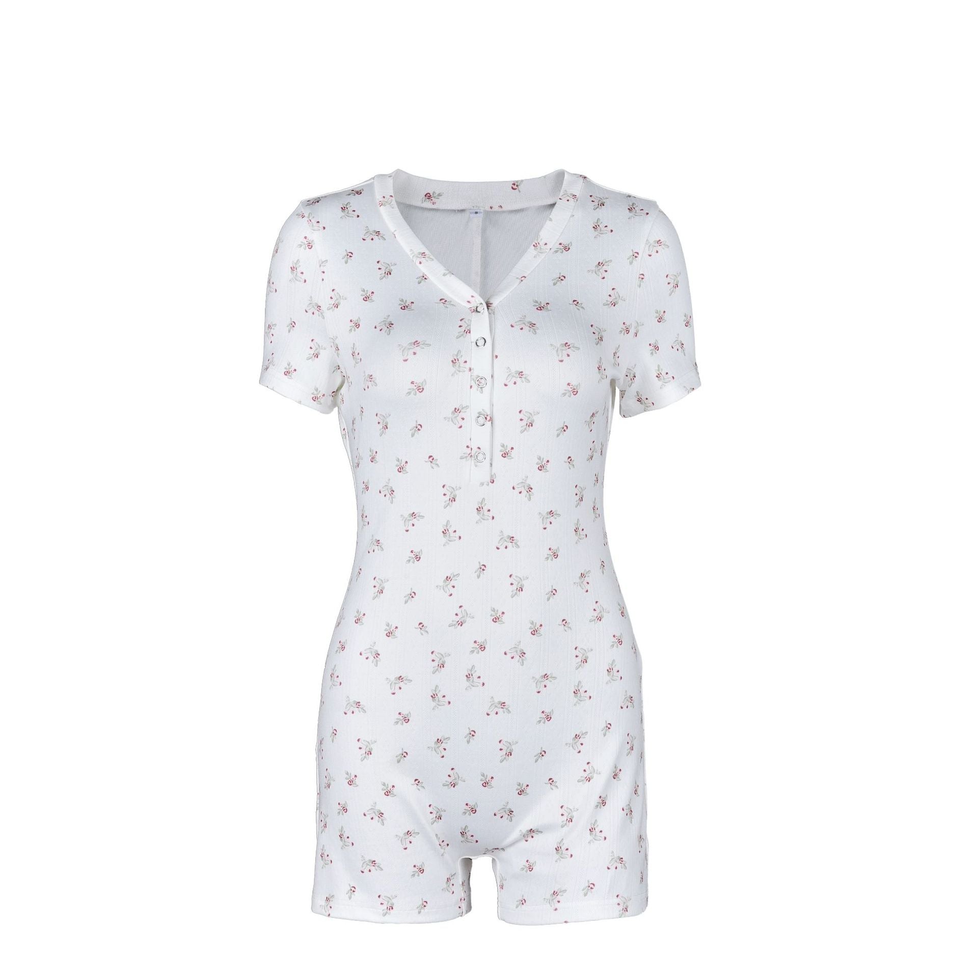 European And American-style Knitted Floral-print Slim-fit One-piece Pajamas