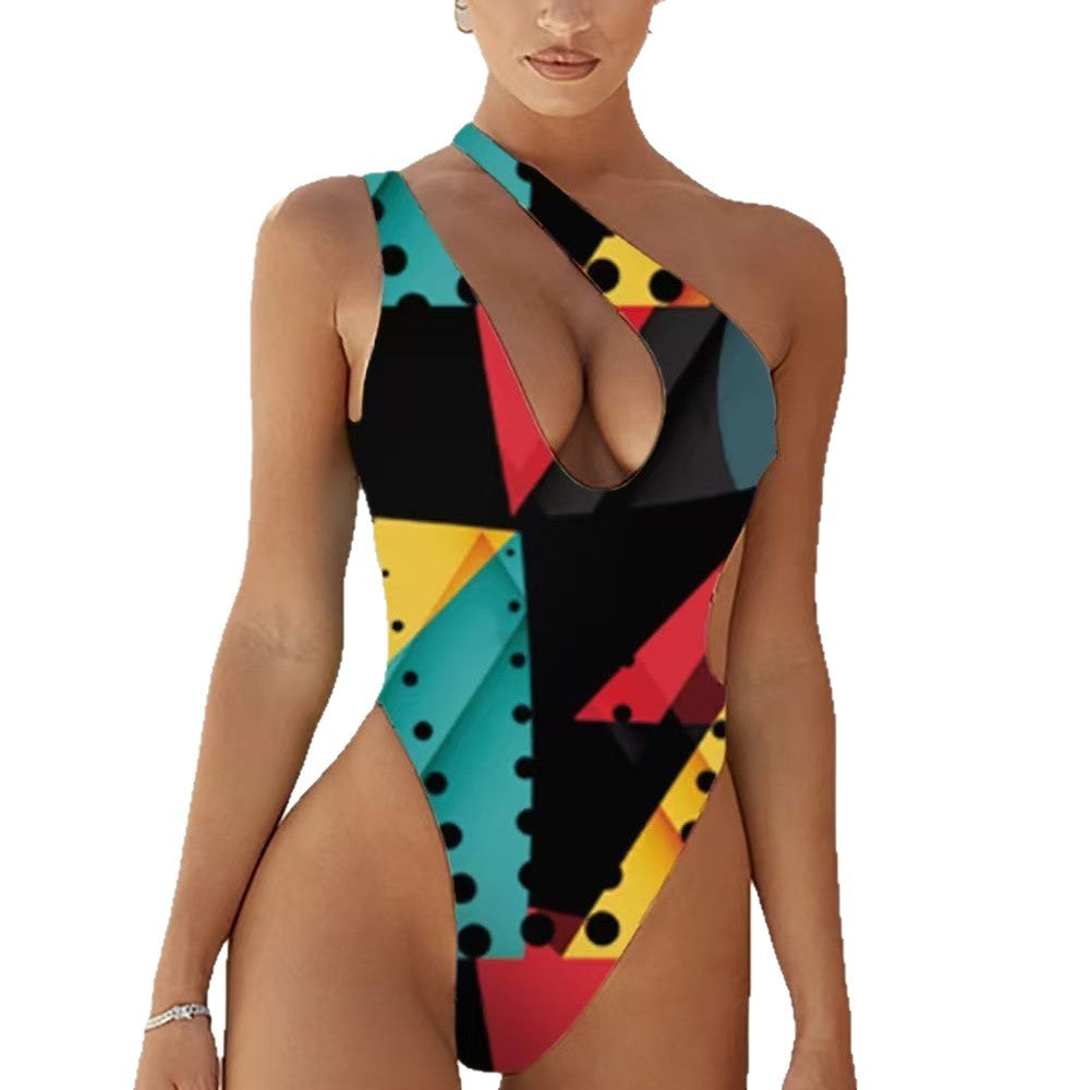 Plus-Size Printed High-Waist Backless One-Piece Swimsuit