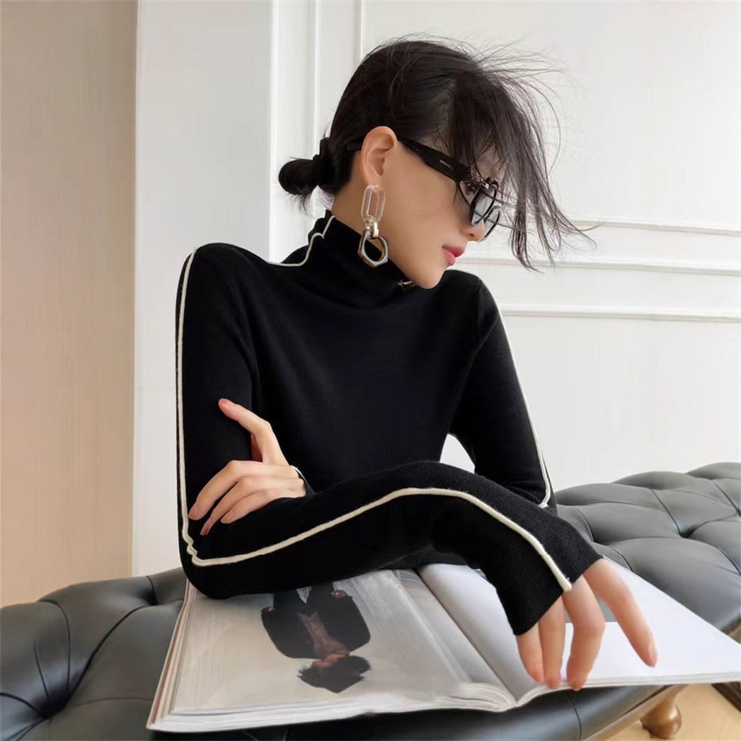 French High-neck Knit Sweater Women