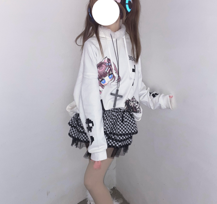 Loose Hooded Sweater Print Is Popular And Cute