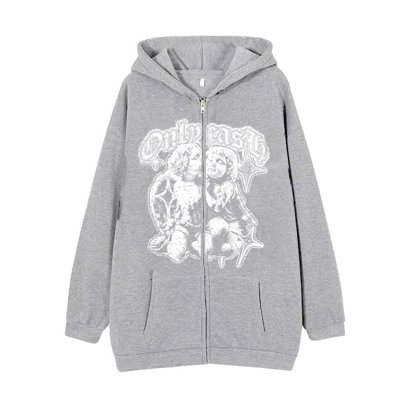 Women's Angel Wings Zip-Up Casual Streetwear Hoodie