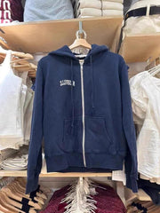 Women's Letter Print Zip-Up Hooded Slimming Cardigan