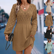 2025 Cross-border Women V Neck Maxi Beach Dress, 3d Scale Textured Crochet Knit Long Sleeve A-line Swim Cover Up Dress for Summer Vacation