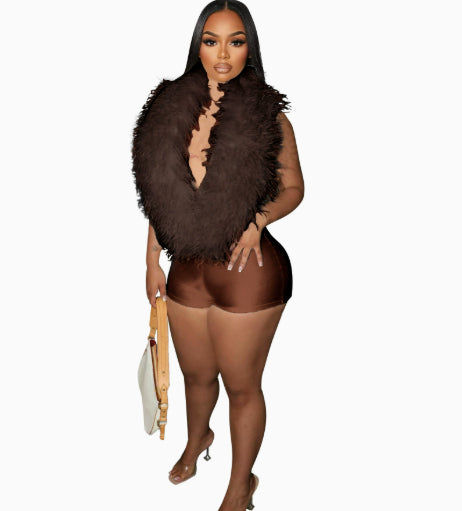 Elegant Feather Halter Romper Shorts for Women