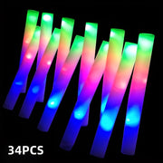 Multi-Color 3-LED Foam Glow Sticks – Bulk Pack (34, 64 or 94 pcs) with Three Lighting Modes