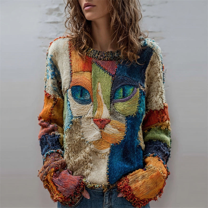 American-style Crewneck Long-sleeve Sweater for Women
