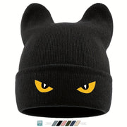 Unisex Animal‑Shaped Slouchy Beanie with Cat Eye Monster Print