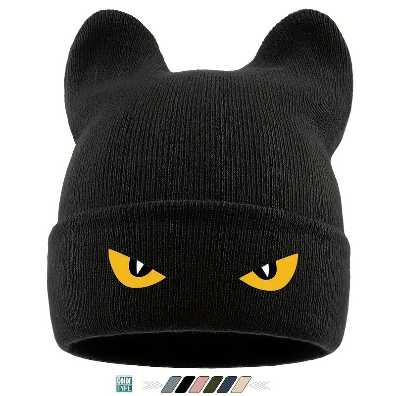 Unisex Animal‑Shaped Slouchy Beanie with Cat Eye Monster Print