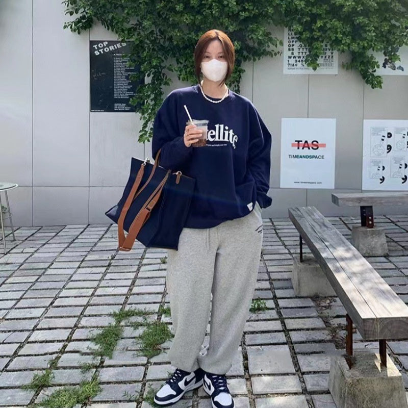 Retro Letter Knit Pullover Loose Fall Sweater