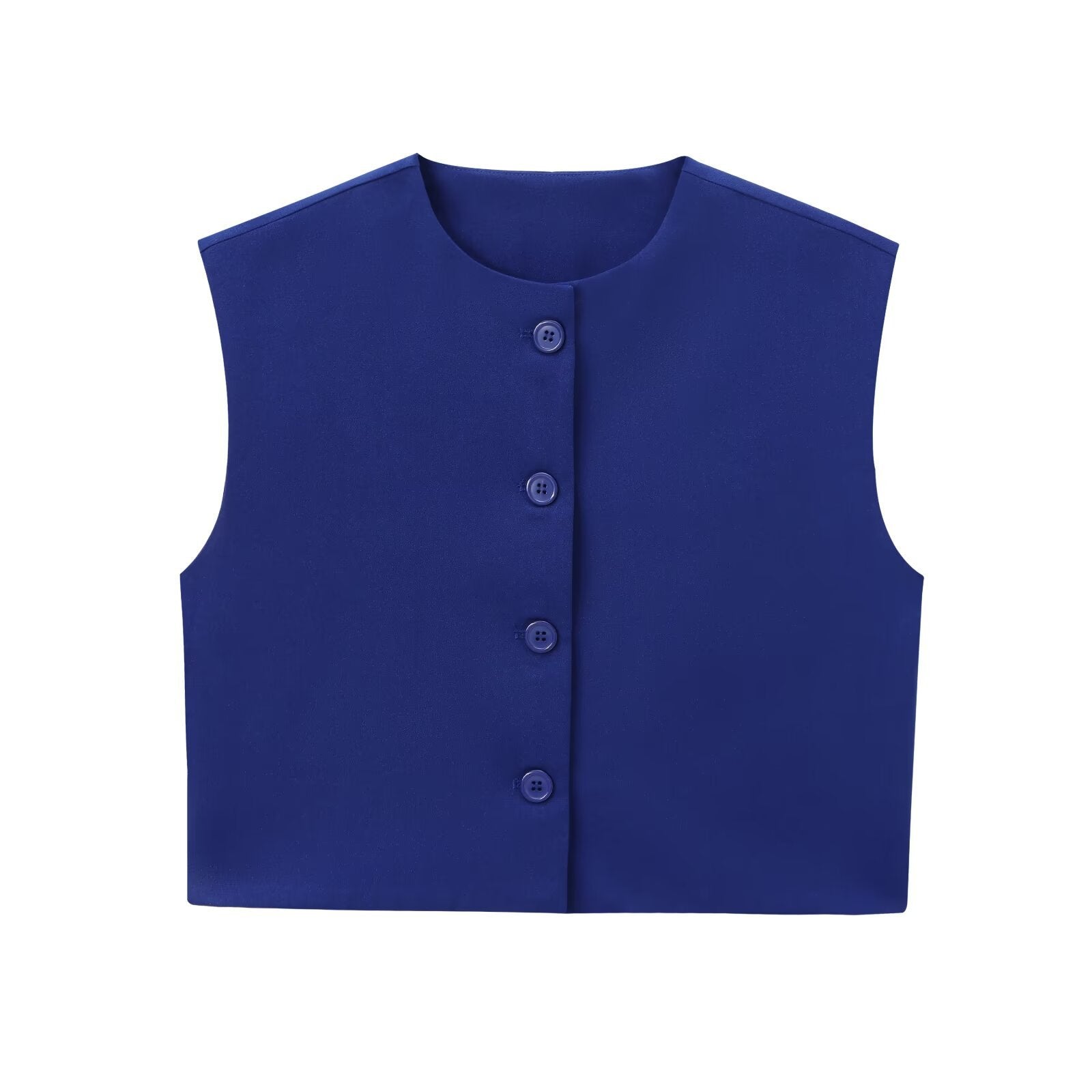 Fashion Solid Color Decorated Row Button Sleeveless Vest Top