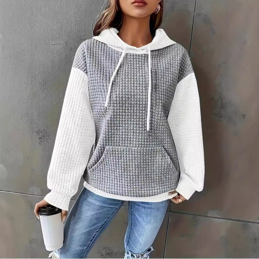 Casual Color Block Loose Pullover Hoodie with Pockets