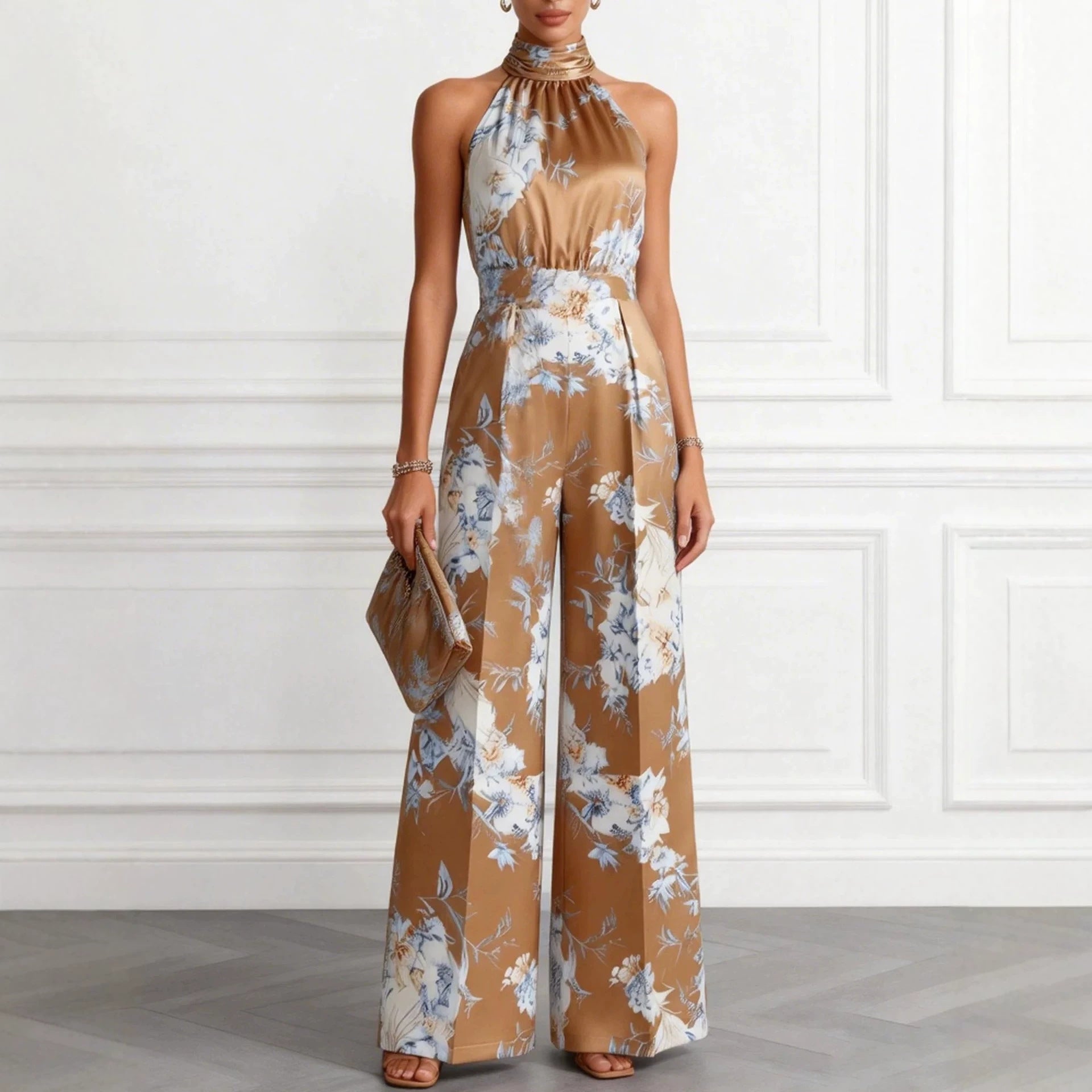 Sleeveless High Waisted Wide Leg Jumpsuit