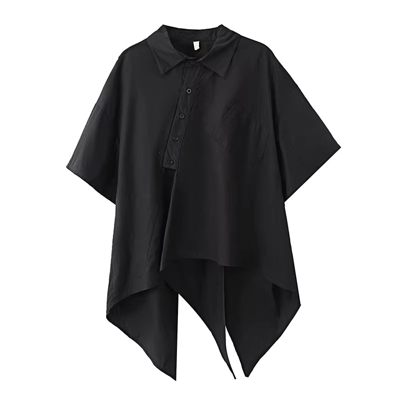 Edgy Asymmetric Black Short‑Sleeve Top – One‑Size Trendy Fit
