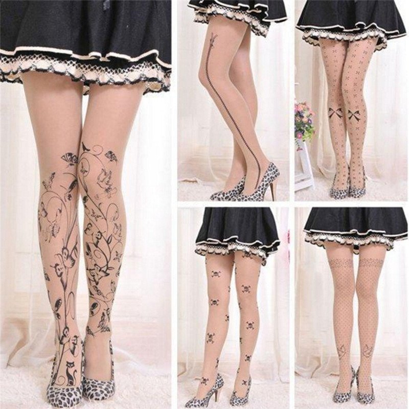 Summer Velvet Stockings for Women - Cartoon Fake Tattoos