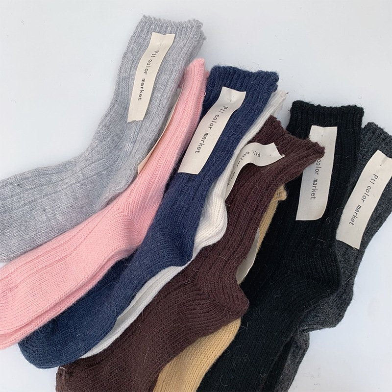 Wool Double Needle Retro Socks for Women - Breathable & Absorbent