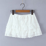 Lace-trimmed Waist-cinching Top And Embroidered Ruffled Short Skirt