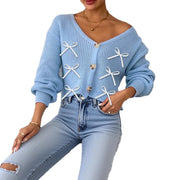 Bow-knot Knitted Cardigan Womens Long-sleeved Sweater Jacket