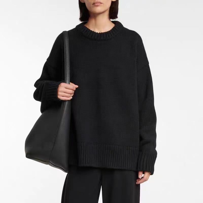 Womens Plus-size Loose Crew-neck Pullover Sweater