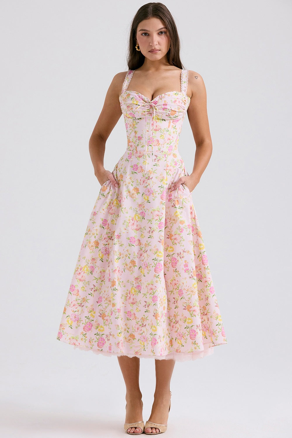 Floral Print Spaghetti Strap Midi Dress