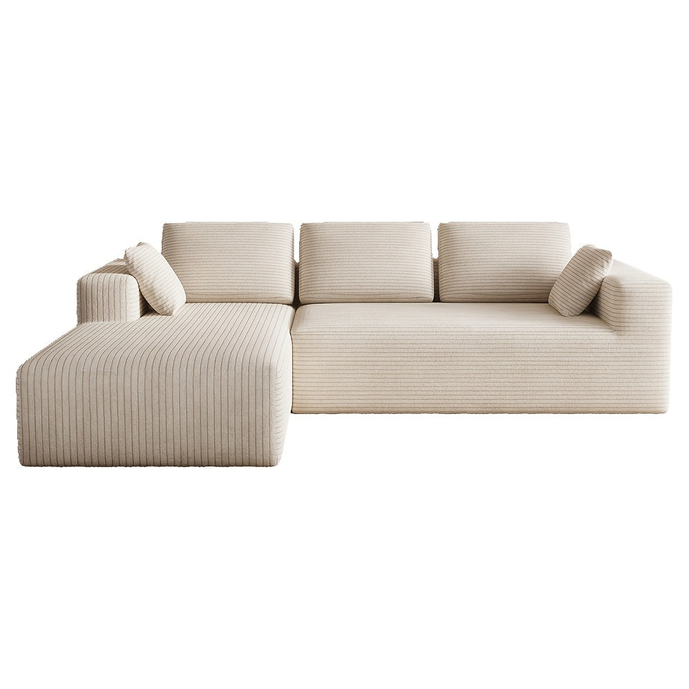 Extra Large L-Shaped Sofa with Right‑Side Chaise – Minimalist Compressed Frame, Plush Corduroy Upholstery