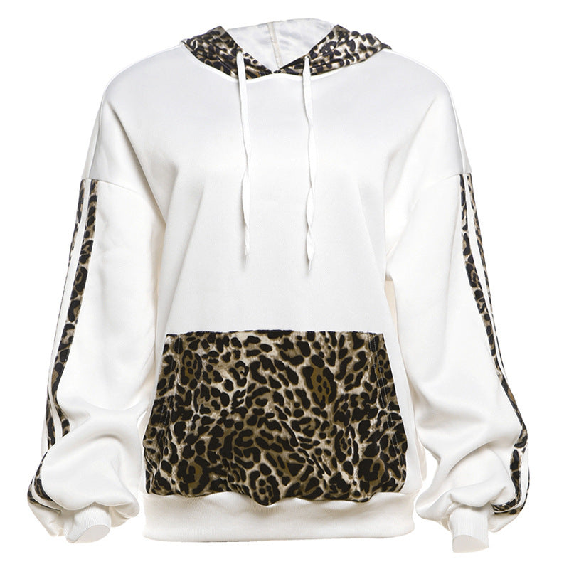 Women's Leopard Print Hooded Pullover Sweatshirt