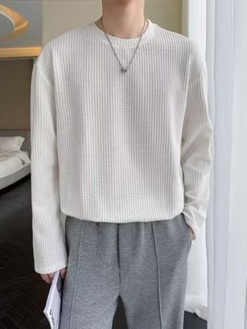 Lightly Mature-style Corn-pattern Relaxed-fit Long-sleeve Sweater