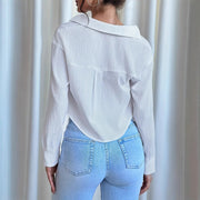 Elegant Ruffled Long Sleeve Solid Color Blouse for Women
