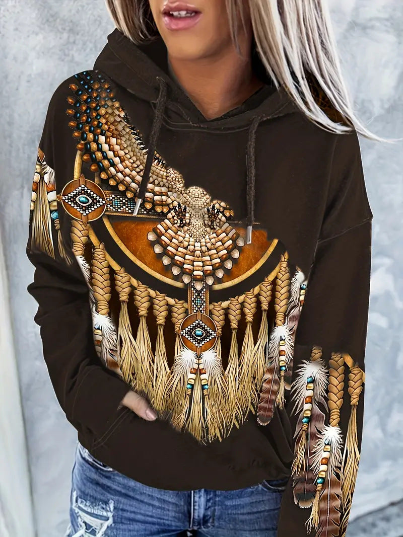 Ethnic Style Women's 3D Graphic Casual Sports Hoodie