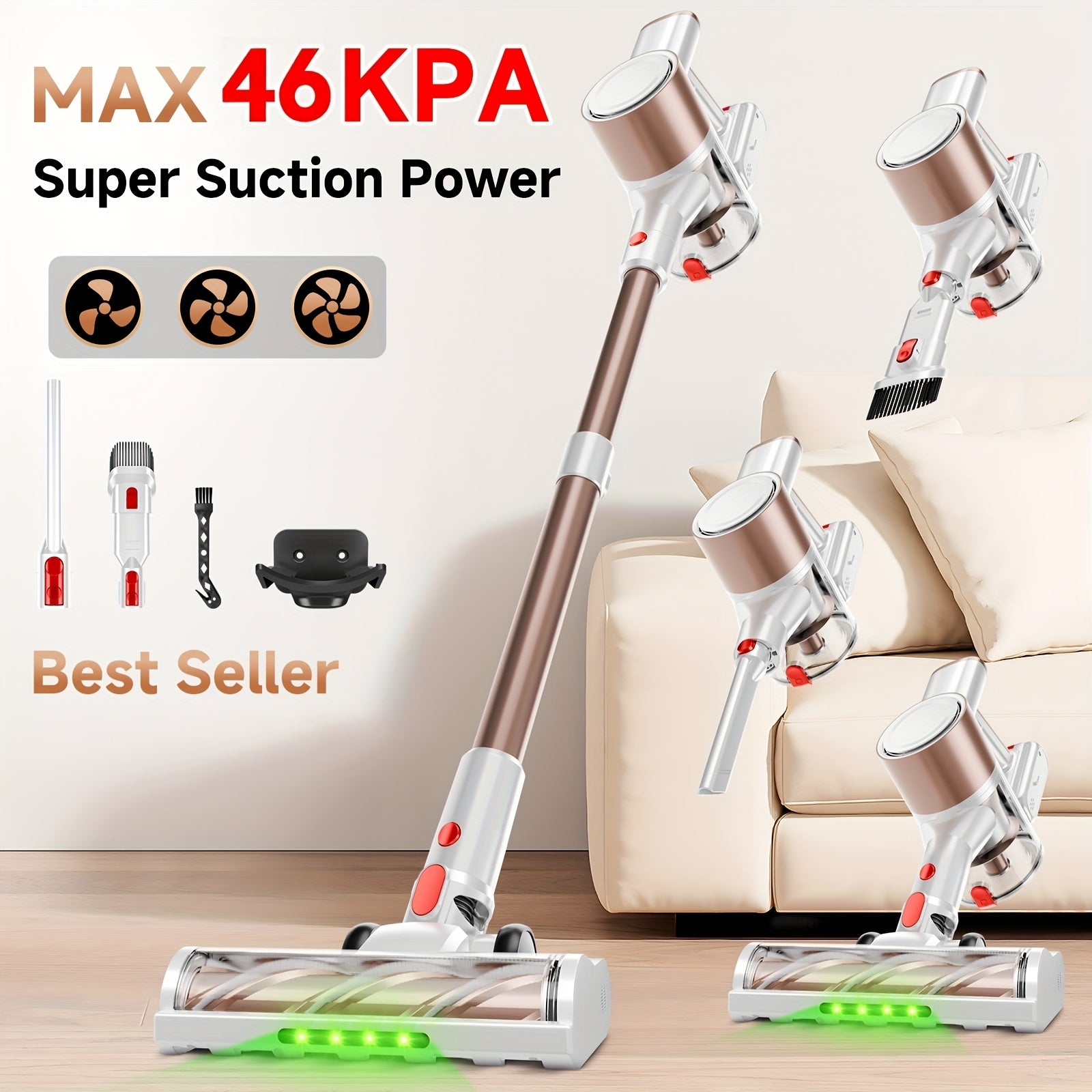 35-46 KPA Lightweight Vacuum Cleaner with Upgraded Green LED, Anti-tangle Brush, Removable Battery, Multiple Suction Levels, Up to 45 Minutes Of Battery Life, Women's Car Accessories, Vacuum...
