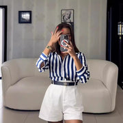 Fashionable And Versatile Blue Striped Shirt