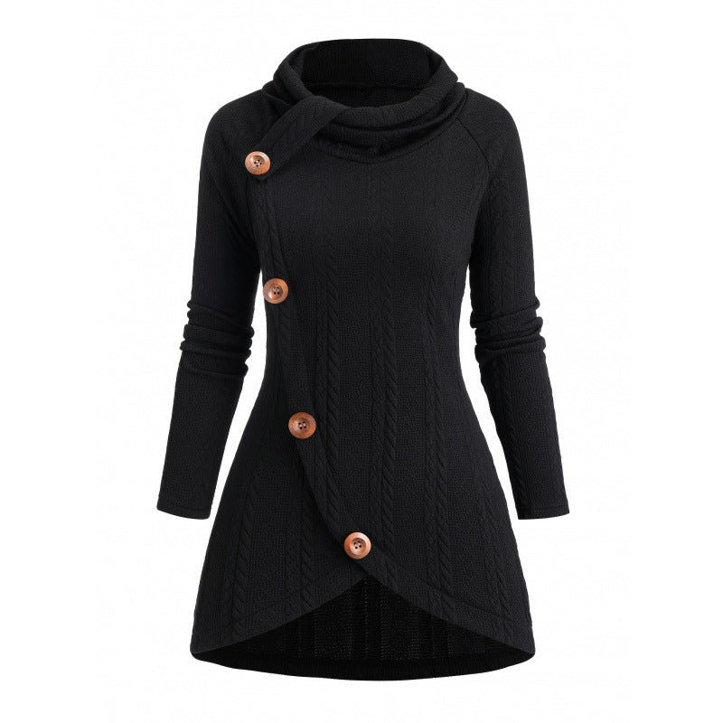 Womens Asymmetrical Turtleneck Long-sleeve Knitted Cardigan