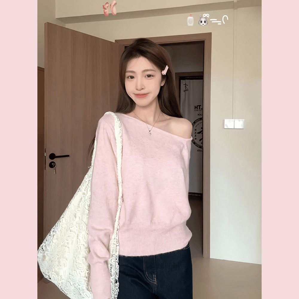 Fashion Korean-style Off-shoulder Top Versatile Temperament Sweater