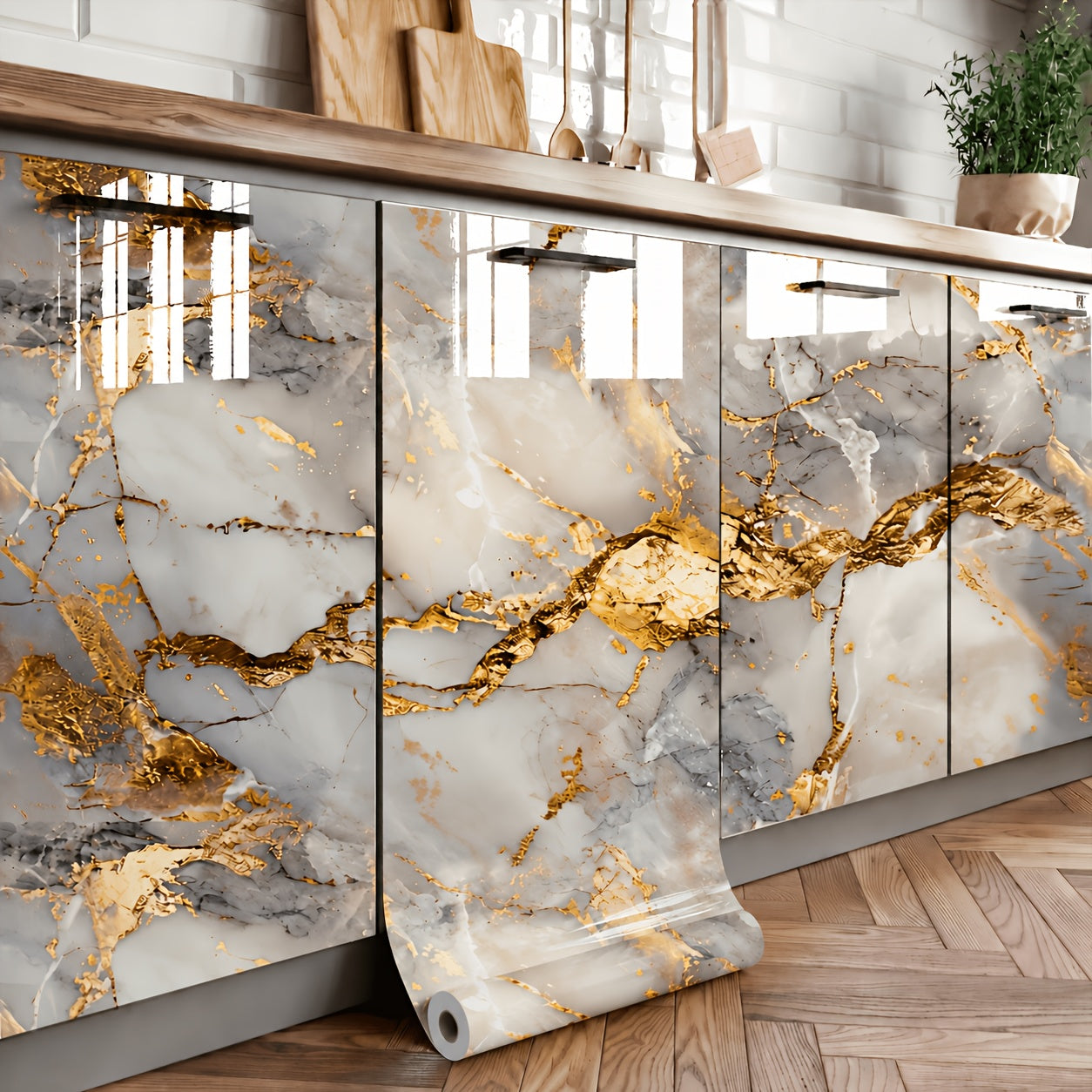 Self-adhesive imitation marble wall stickers for quick room refresh
