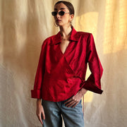 V-neck Slim-fit Shirt Womens Elegant All-match Casual Top