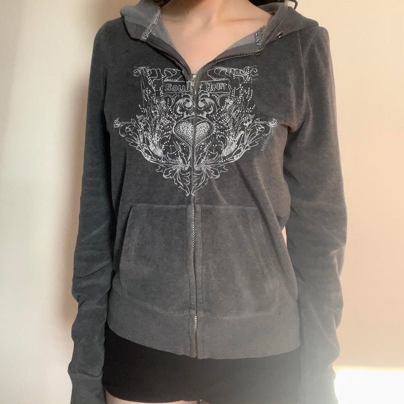 Retro Oversized Abstract Print Cardigan Sweatshirt