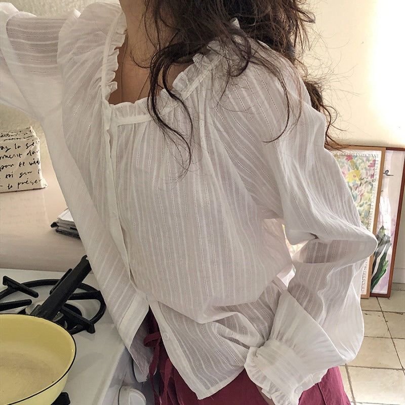 In Stock Lace Doll Collar Loose And Cute Girl Blouse