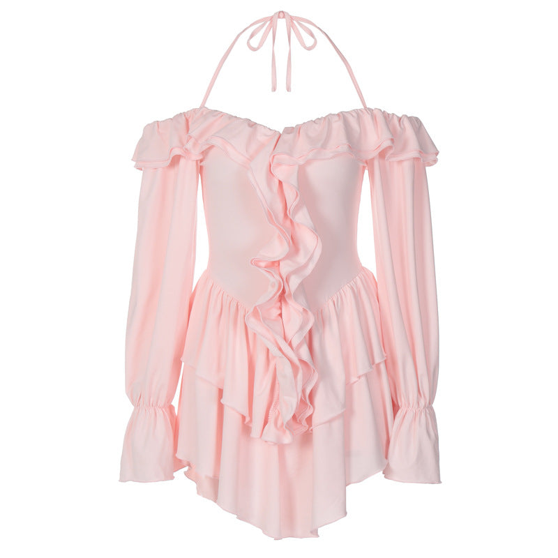 Women's Ruffled Long-Sleeve Romper Shorts