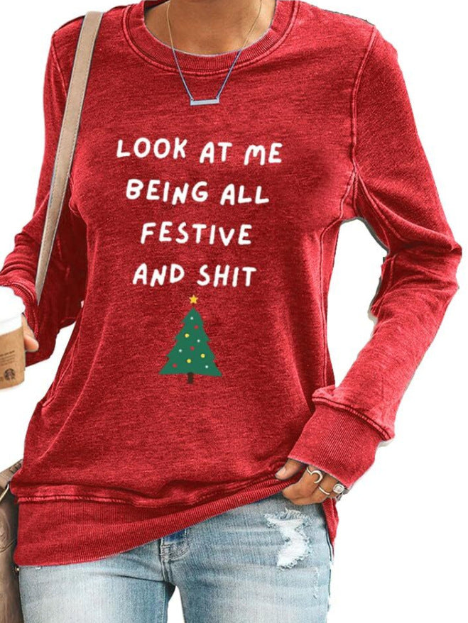 Women's Long Sleeve Printed Crew Neck Sweatshirt