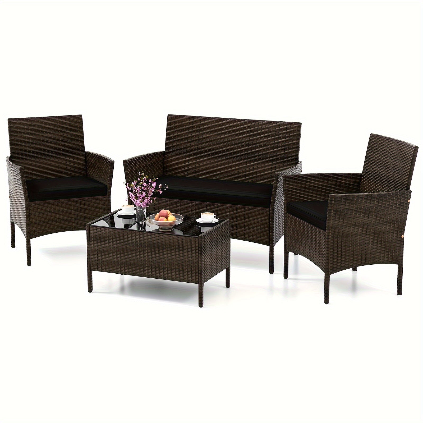 [Patio Furniture Set] 4pcs/8pcs Patio Furniture Set W/Washable Cushions And Tempered Glass Coffee Table